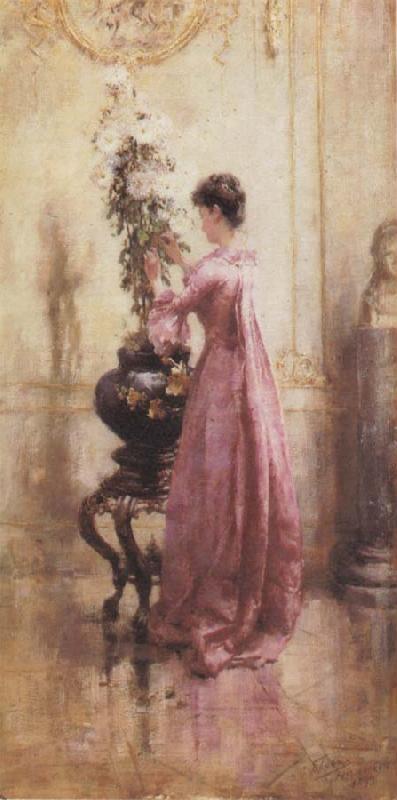 Eugene Joors Woman with Chrysanthemums oil painting image
